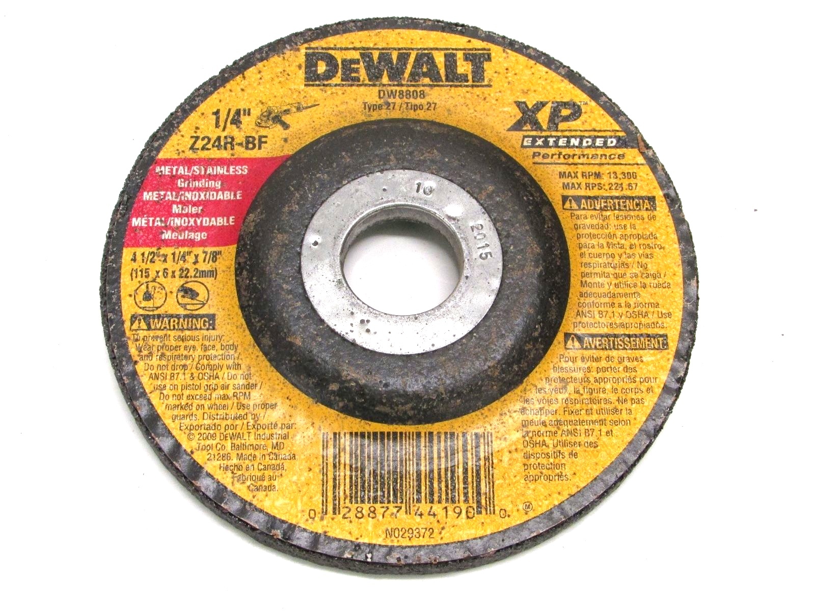 DeWALT 4-1/2" x 1/4" x 7/8" XP METAL / STAINLESS GRINDING WHEEL, DW8808