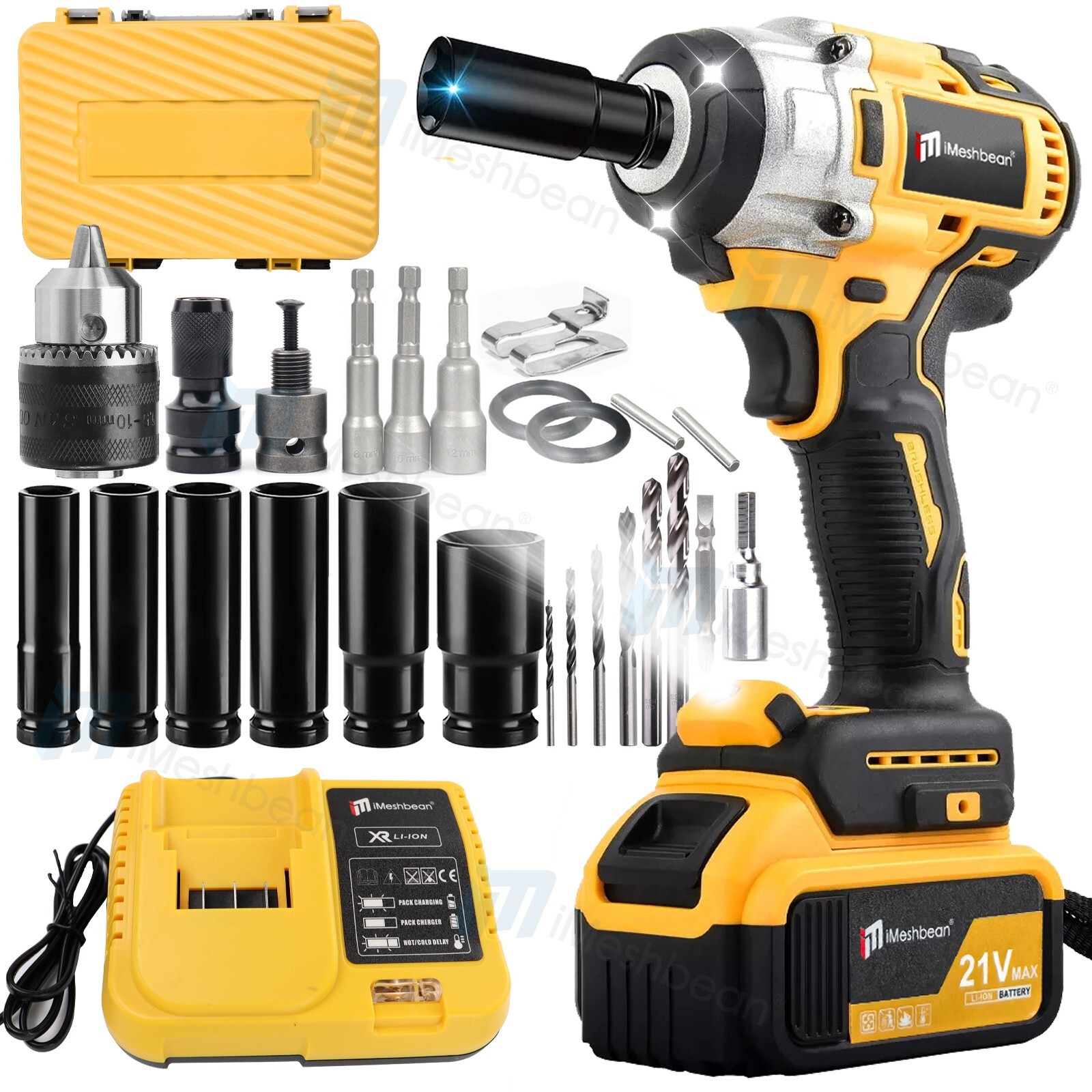 Cordless Impact Wrench 1/2" 800Nm High Torque Brushless Drill Driver 1 Battery