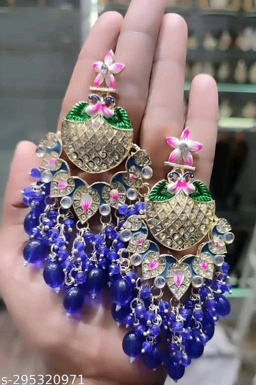 Kundan Jhumka Earrings Indian Gold Plated Bollywood Style Jewelry Set