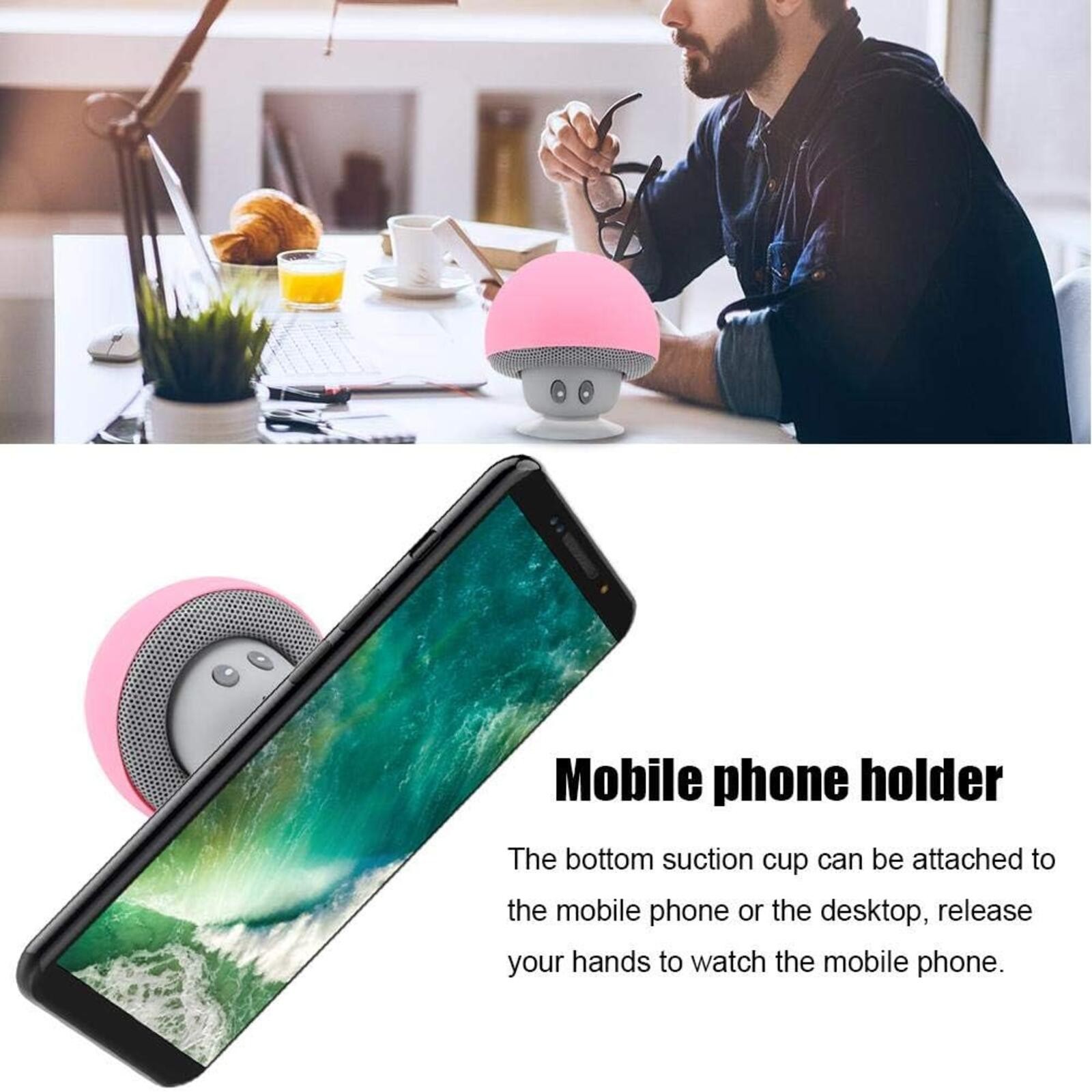 Ciglow Mini Bluetooth Mushroom Speaker, 5V 3W Wireless Audio with Suction Cup