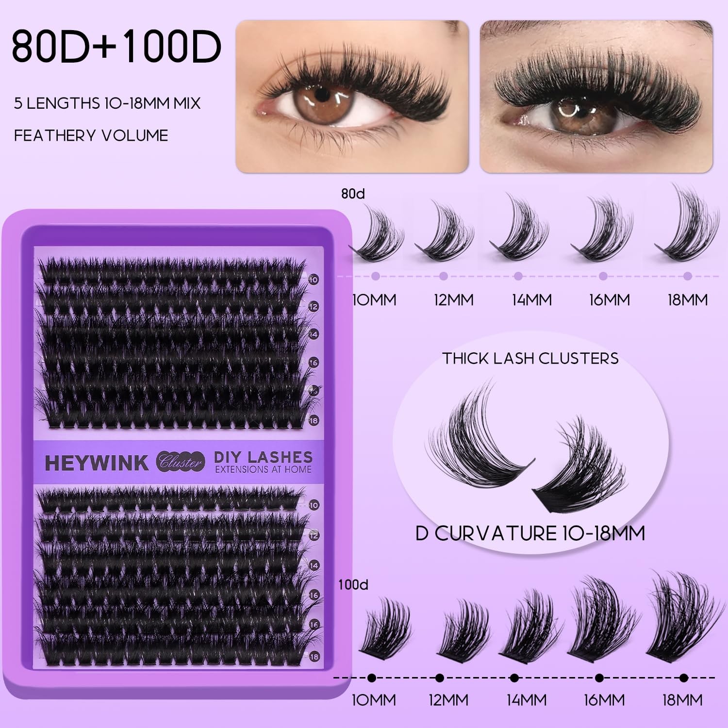 Lash Clusters Kit 80D 100D Individual Lashes D Curly Cluster Eyelash Extensio...