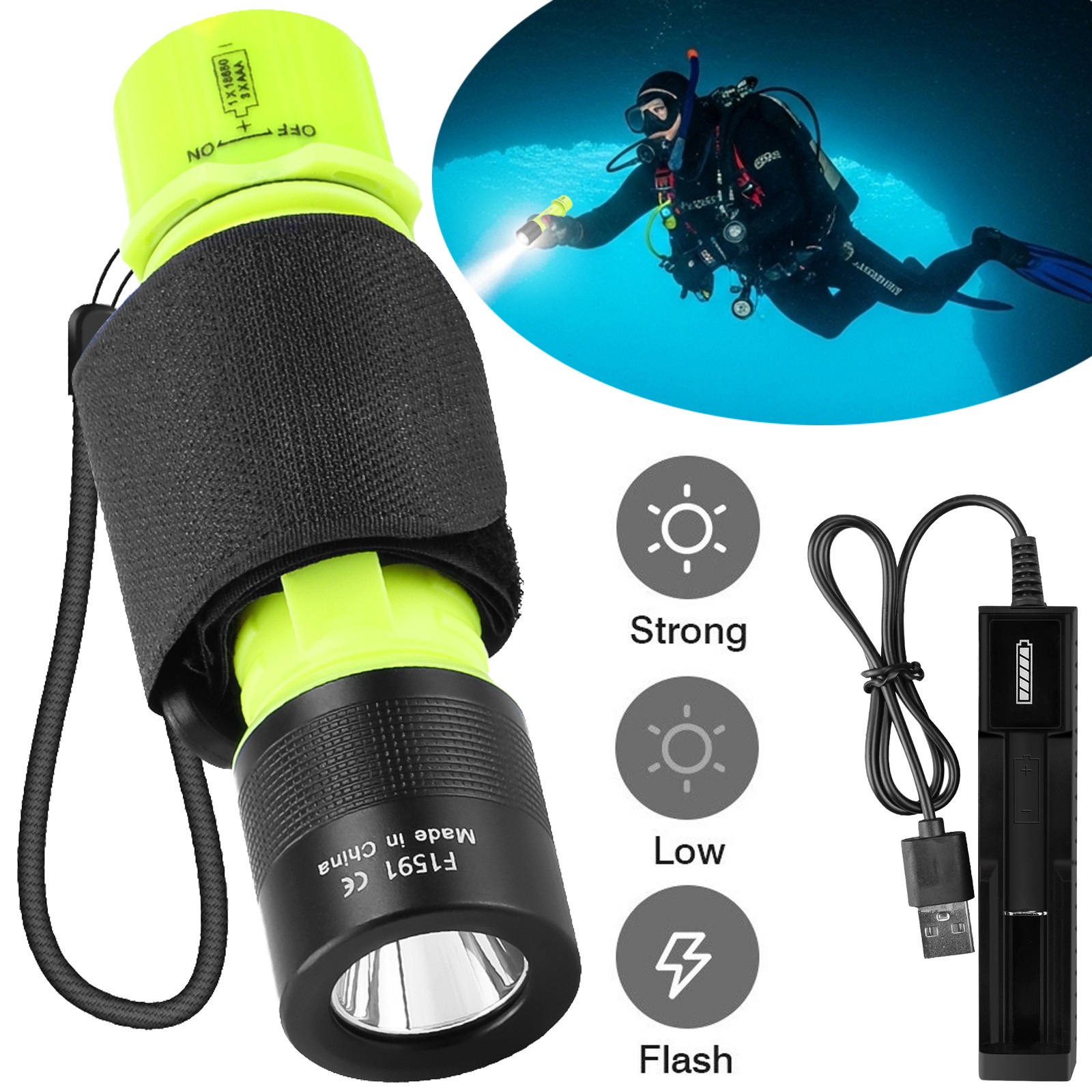 Scuba Diving Flashlight Underwater 80ft Waterproof Dive Torch Snorkeling Light
