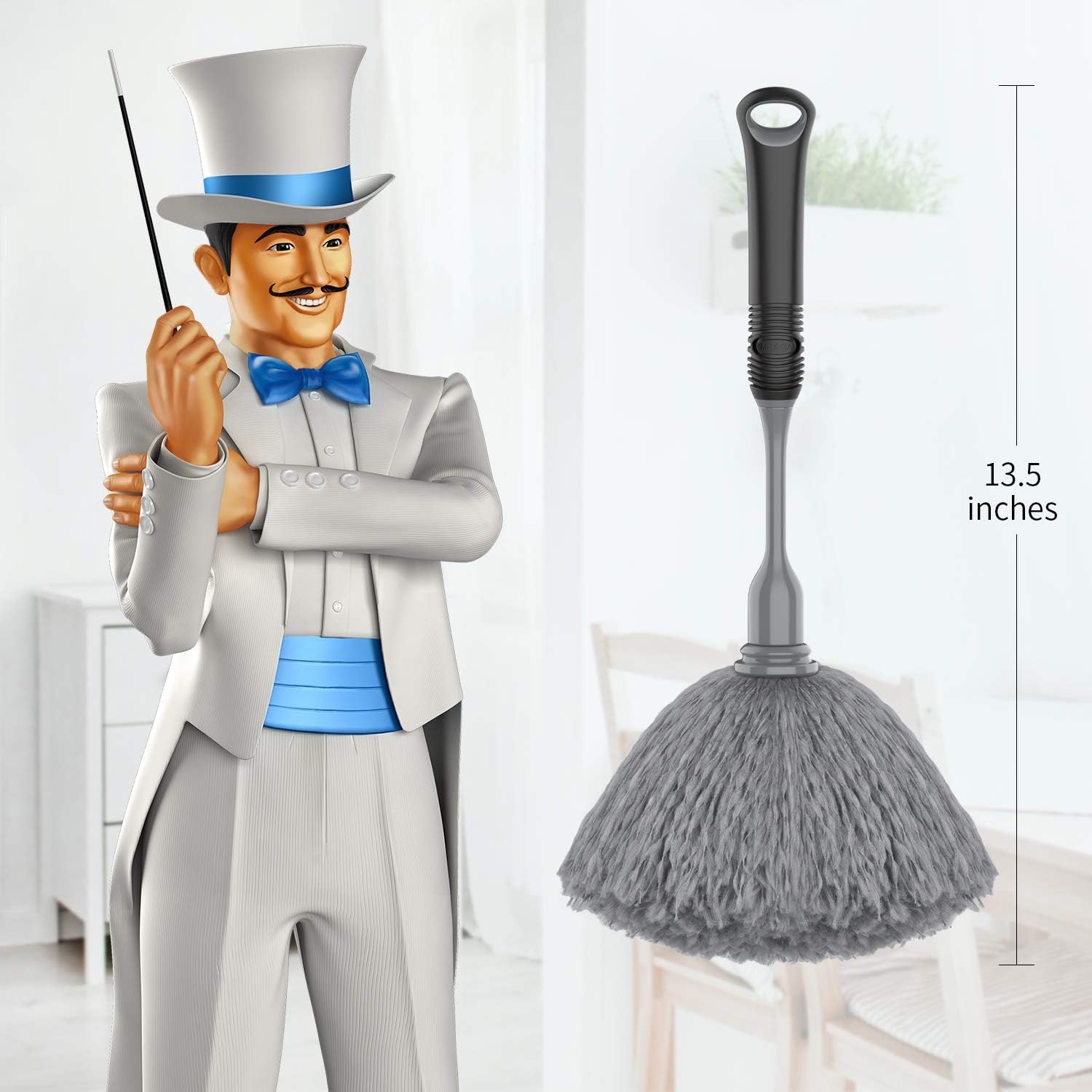 Microfiber Delicate Duster, Non-Slip Handle with Detachable Washable Head Gray