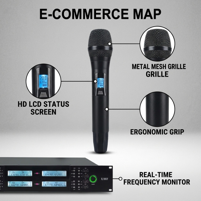 Professional 8-channel UHF wireless handheld microphone system