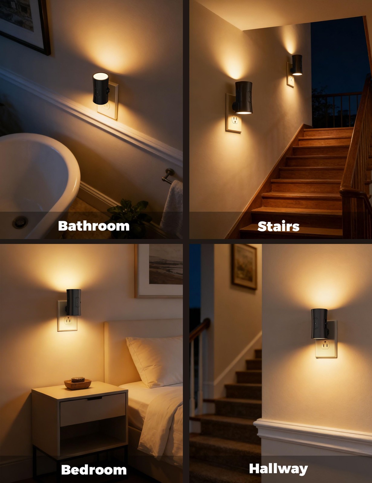fesnne Night Light, 2-Pack Dimmable Plug-in 2 Pack-Black body, Warm White