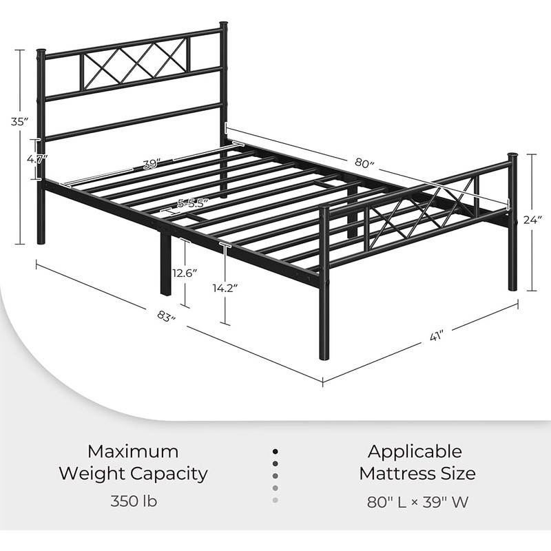 Twin XL Size Metal Platform Bed Frame with Simple Headboard Footboard