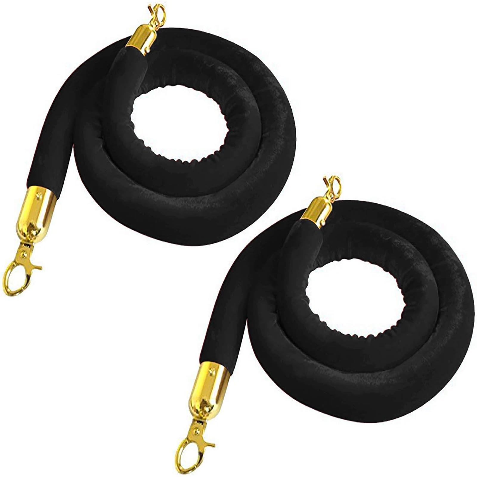 Black Velvet Stanchion Rope Crowd Control Rope Barrier with Gold Color Plated...