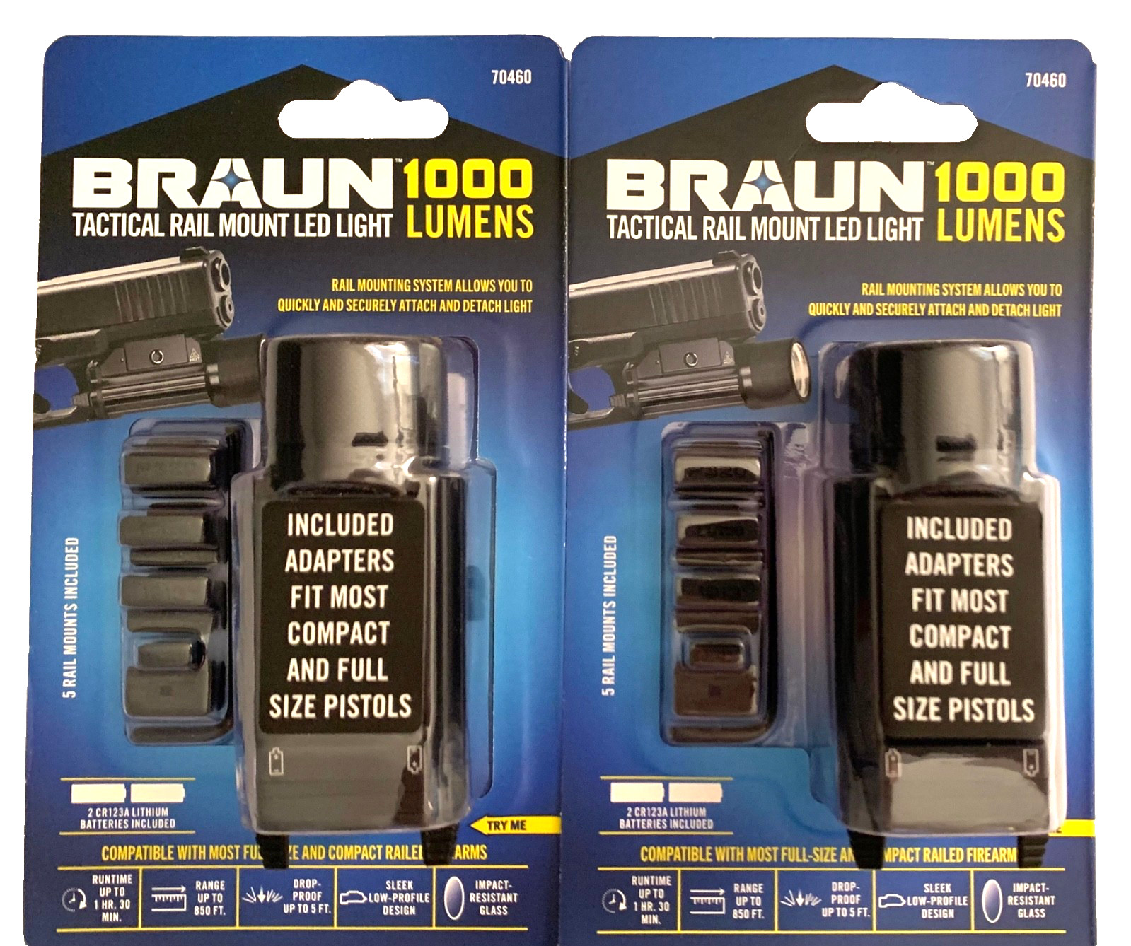 BRAUN (Lot Of 2) Gun Rail Mount 1000 Lumen LED Flashlight, New Sealed (FREE S&H)