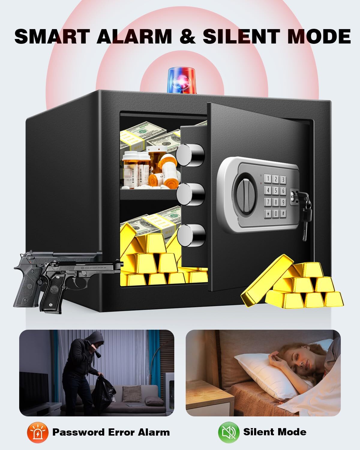 1.2 Cub Small Home Safe box Fireproof Waterproof, Security Safe and Lock Box wit
