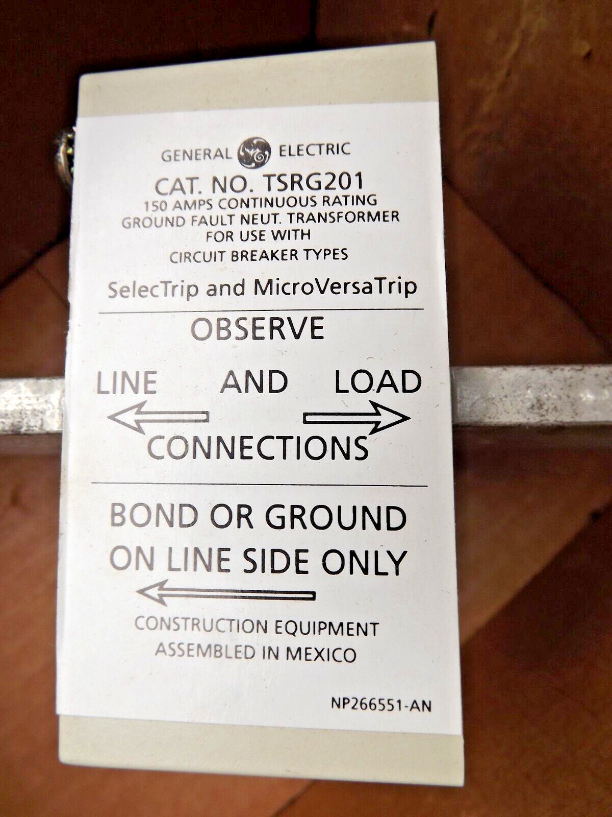 GENERAL ELECTRIC TSRG201 Neutral current sensor