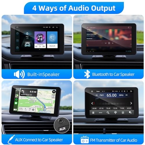 Wireless Carplay and Android Auto Screen for Car, 7" HD Portable Touch Screen
