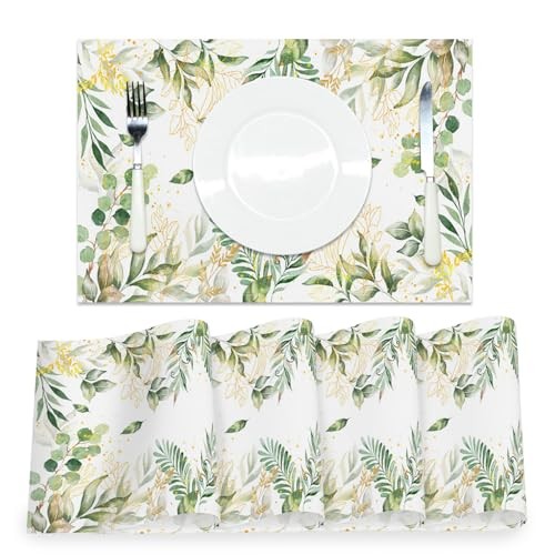 Watercolor Leaves Printed Placemats Set of 4 Spring Sage 12" x 18" Leaf-green