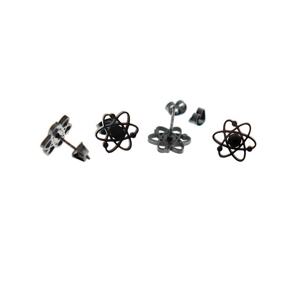 Gunmetal Stainless Steel Earrings - Atom Studs - 11mm - 2 Pieces 1 Pair - ER587