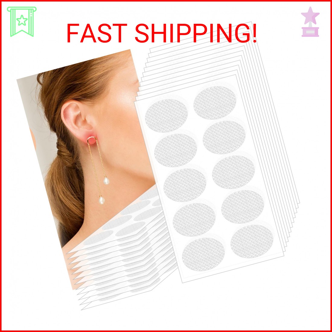 500PCS Ear Lobe Support Patches for Earrings, Clear Earring Stickers for Heavy E