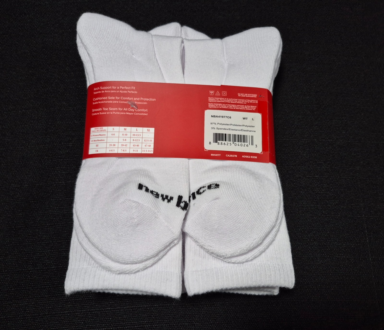 New Balance Mens Active Cushion socks Arch support SZ 6-12 6 Pack White