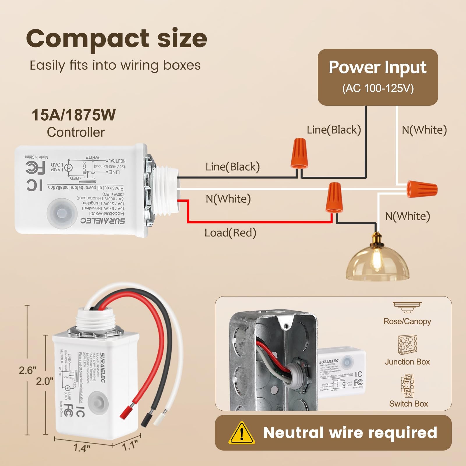 Wireless Light Switch and Receiver Kit, Decorator Rocker Wall Switch, 15A, No...