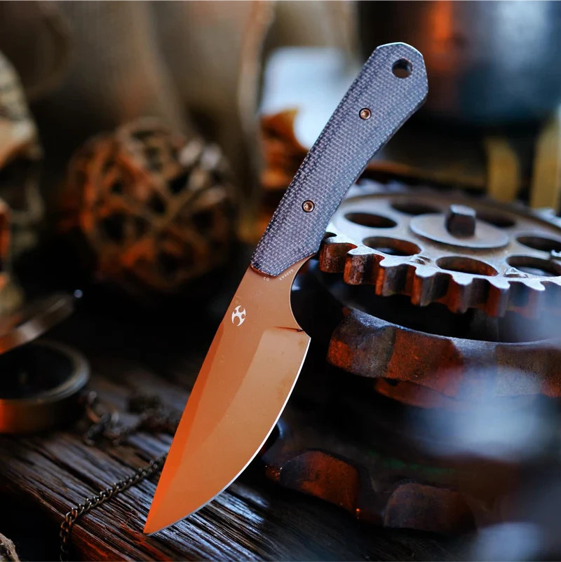 Kansept Knives Flank Fixed Knife 3.75″ D2 Tool Steel Blade Black Micarta Handle
