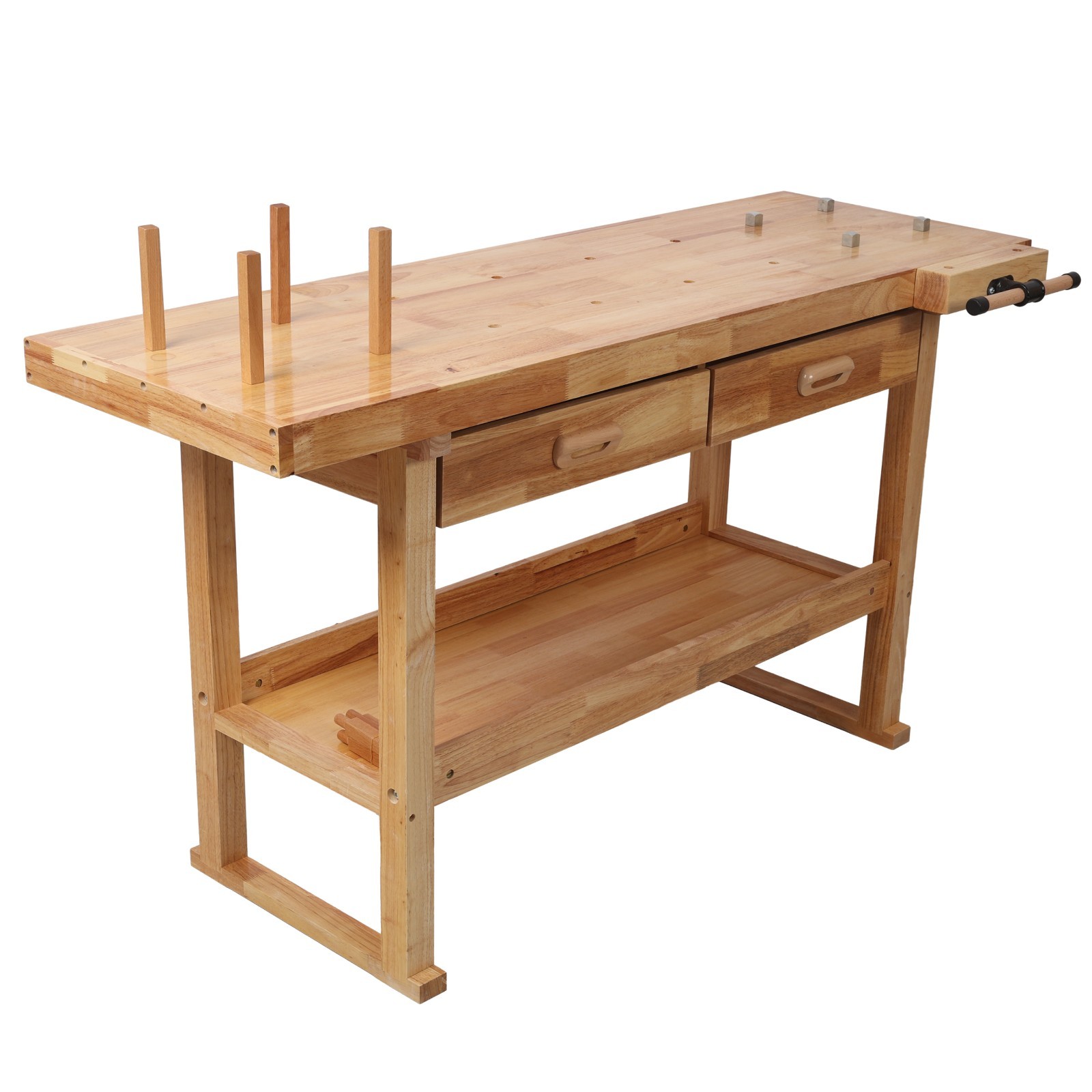 60" Rubberwood Workbench with 2 Drawers & Shelf for Garage & Workshop