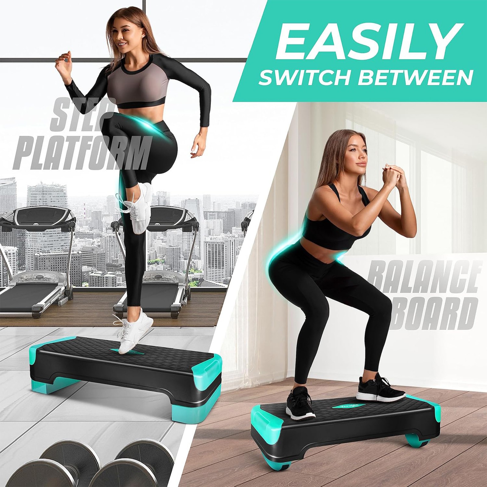 Yes4All 2-in-1 Adjustable Aerobic Step Platform, Exercise Stepper, Neo Green