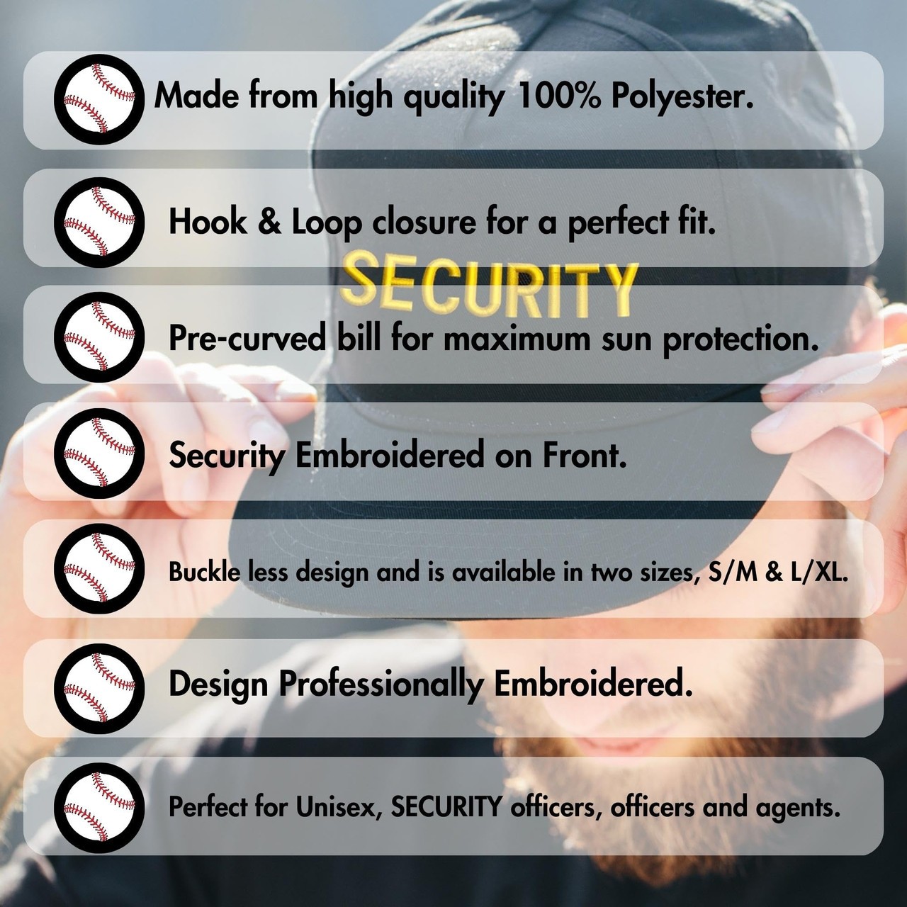 SECURITY Fitted Baseball Hat Uniform Guard Officer Pro-Formance Flexfit Cap