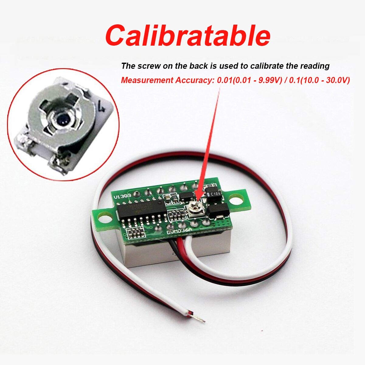 5 Pack Three Wire Calibratable DC 0-30V Blue Digital Mini Voltmeter Set