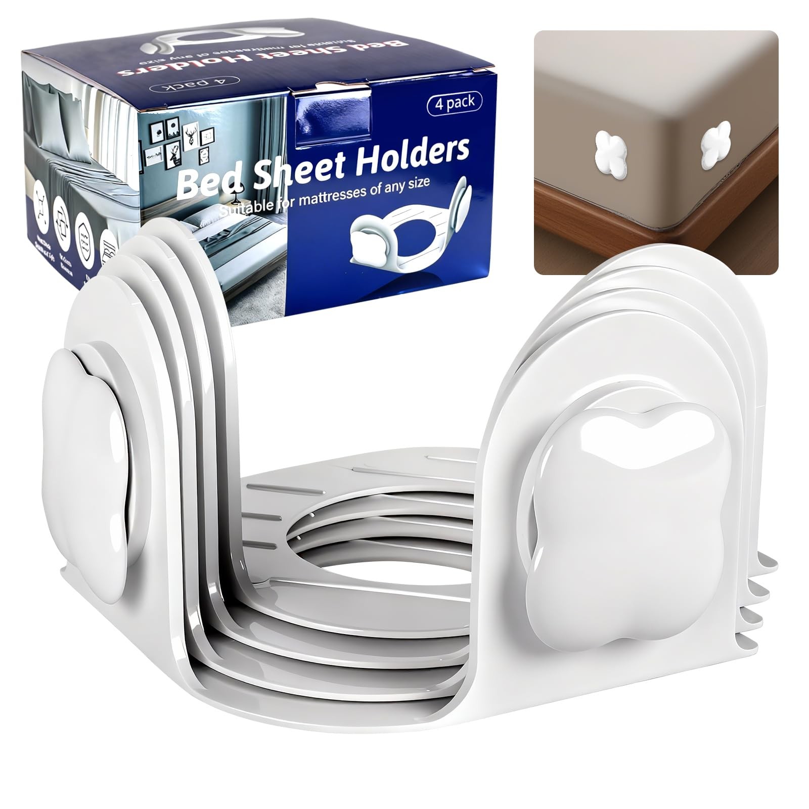 Twist-Lock Bed Sheet Holder & Corner Grippers - Stops Shifting & Bunching for...