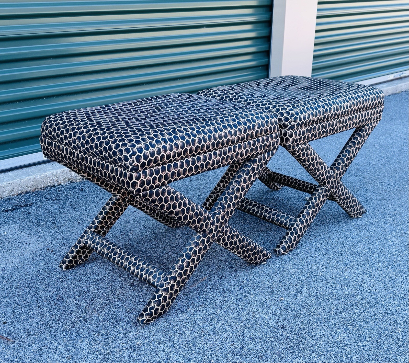 Vintage 1970s X-Base Upholstered Benches By Weiman/ Warren Lloyd, Pair