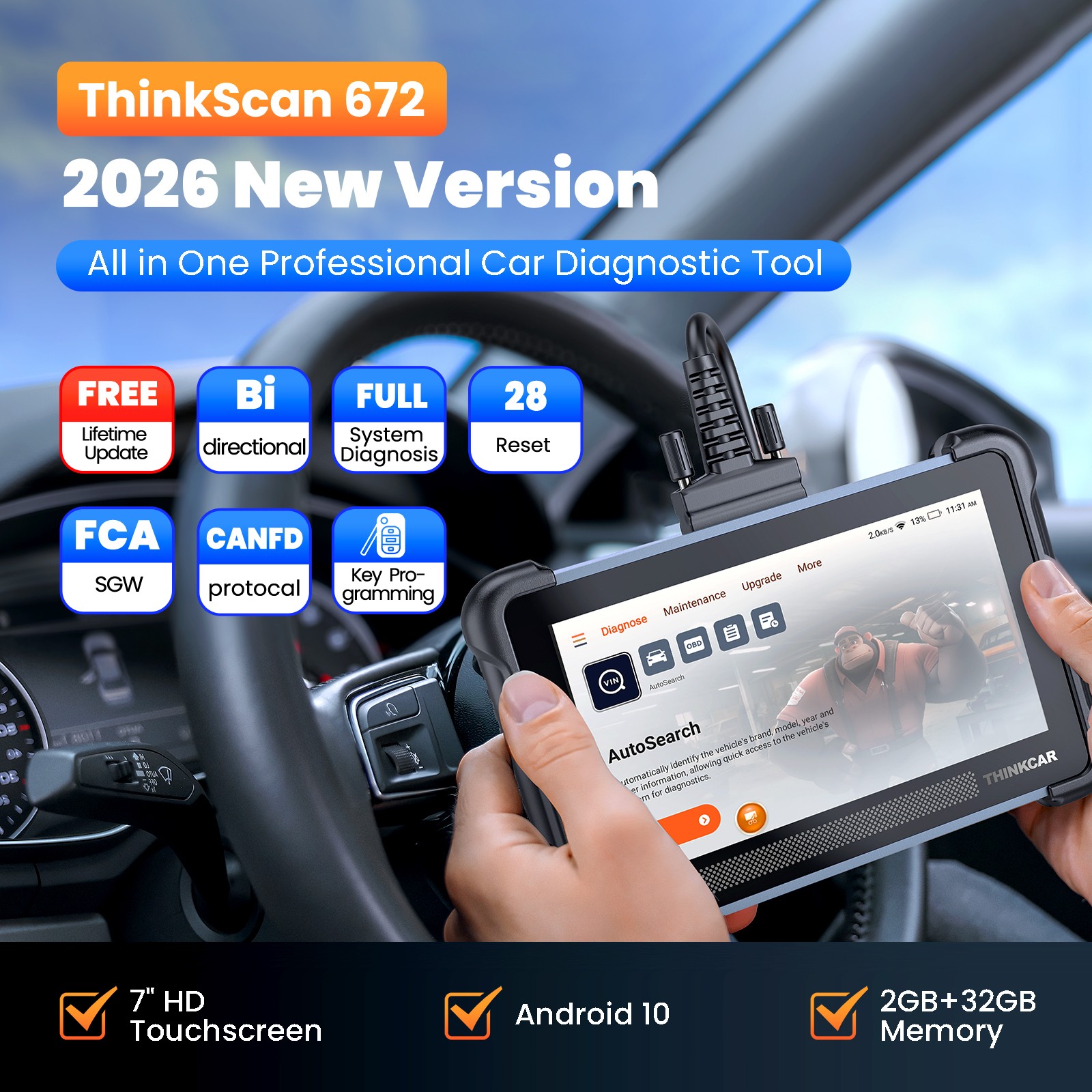 ThinkScan 672 Car OBD2 Scanner Bi-directional Diagnostic Scan Tool 28 Services