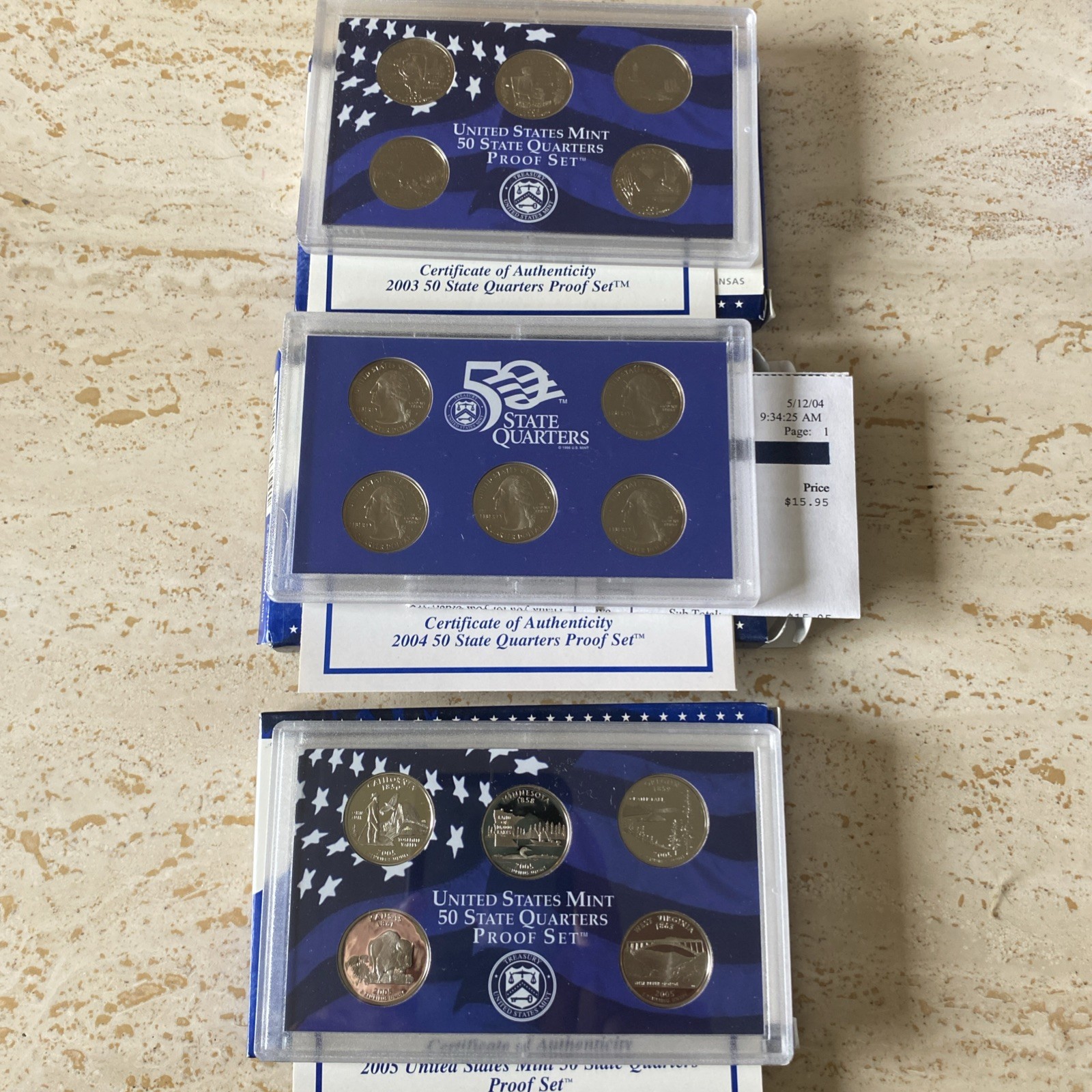 2003, 2004 & 2005 US Mint State Quarter Proof Sets with Box & COA, Uncirculated