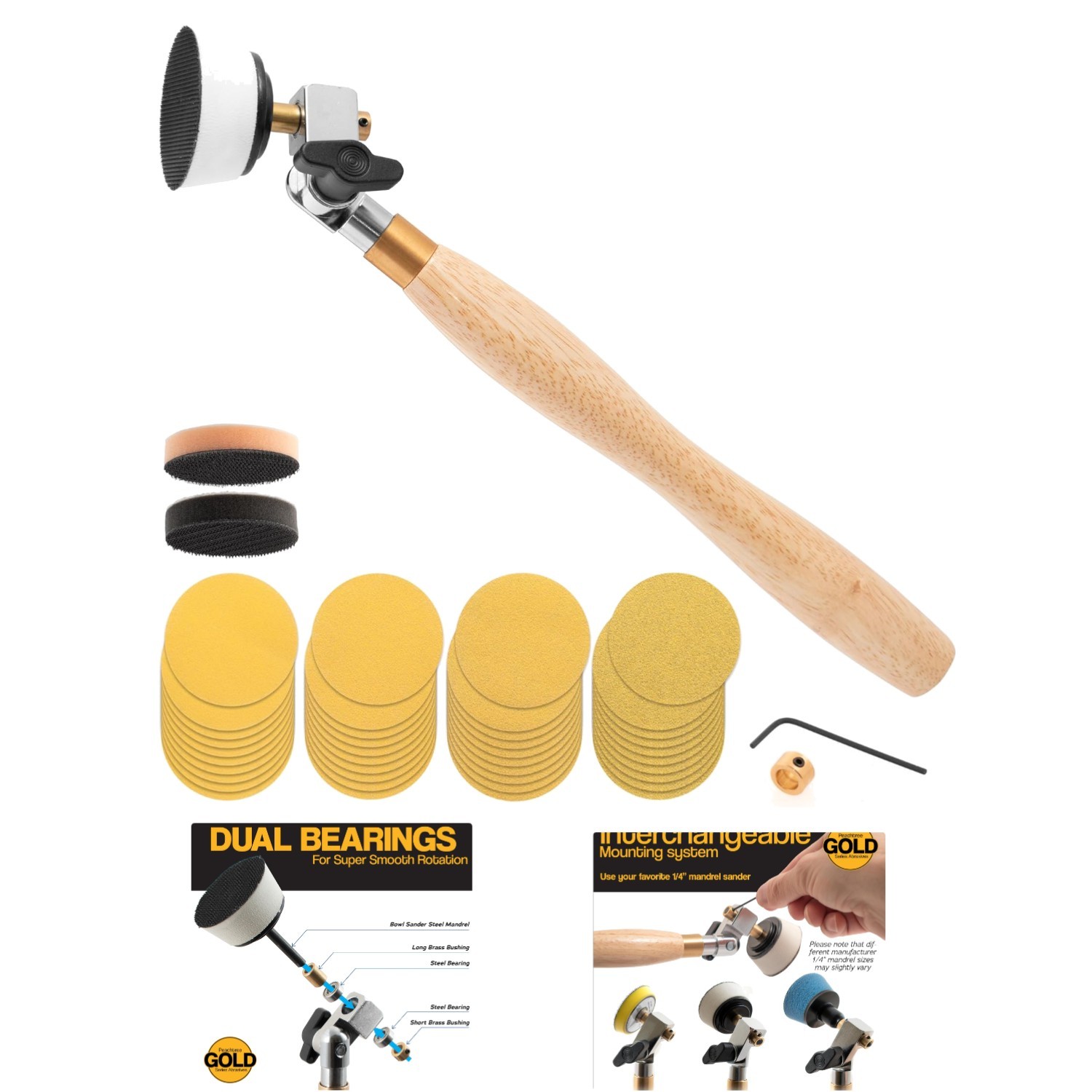 Professional Bowl Sander Kit - Hook and Loop Discs, 1/4 in Mandrel Compatibility