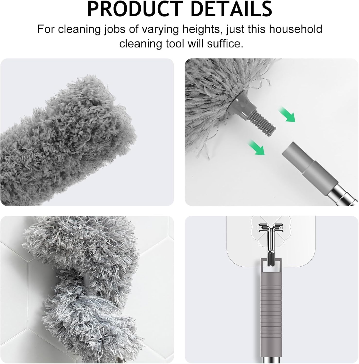 Washable Extra-Long Duster with Electrostatic Microfiber Head for High Dusting