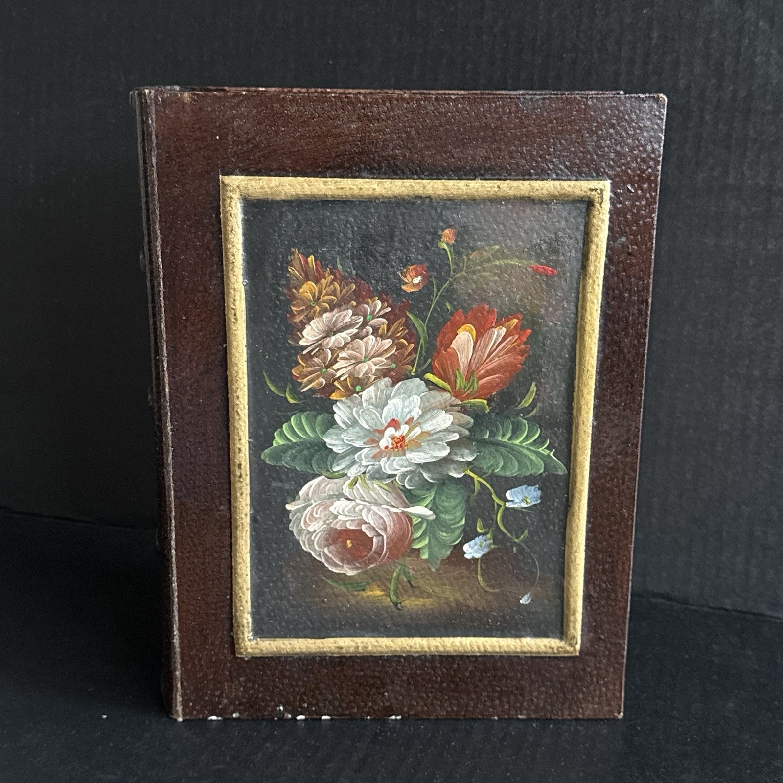 Vintage Hand Painted Floral Secret Hidden Compartment Book Box, Wooden