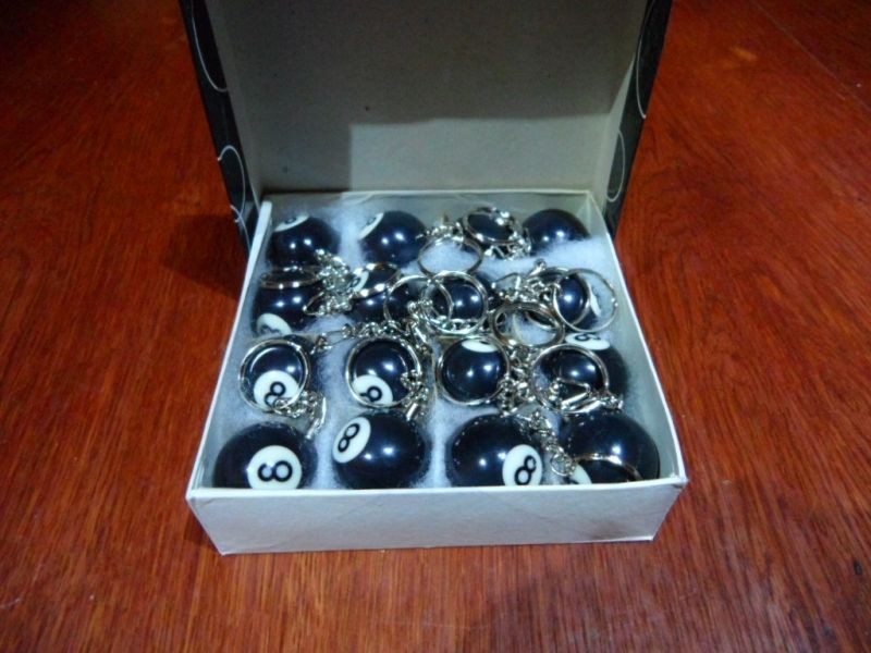 10 box SODIAL Billiard ball key chain, black 8, 32mm, 40gr/pc, 16 pieces/box