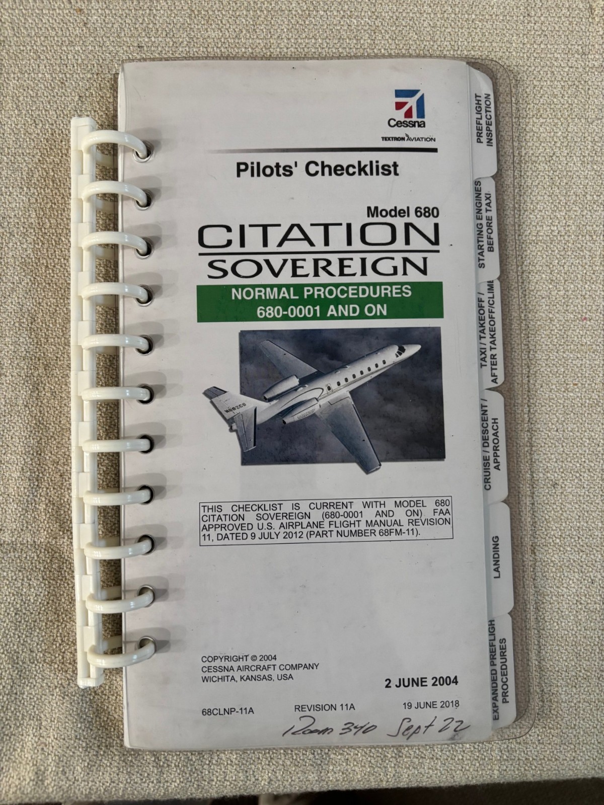 Cessna Citation Sovereign 680 Pilots' Normal Procedures Checklist Revision 11A