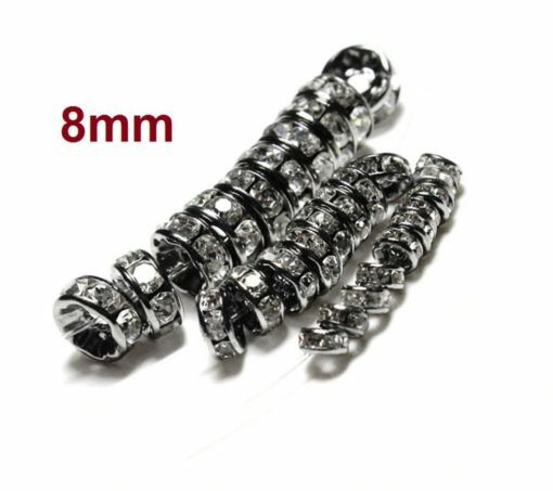 50 pcs Gunmetal Black Rhinestone Enamel Rondelle Spacer Beads – 8mm x 3.5mm