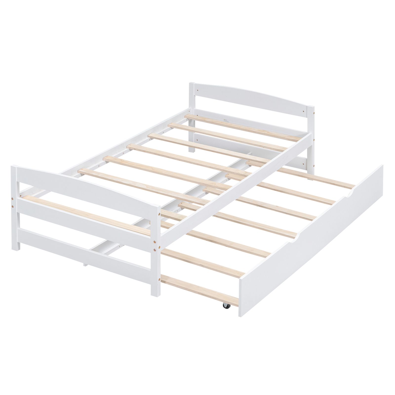 Twin Size Platform Bed Frame with Twin Size Trundle White Bedroom Furniture