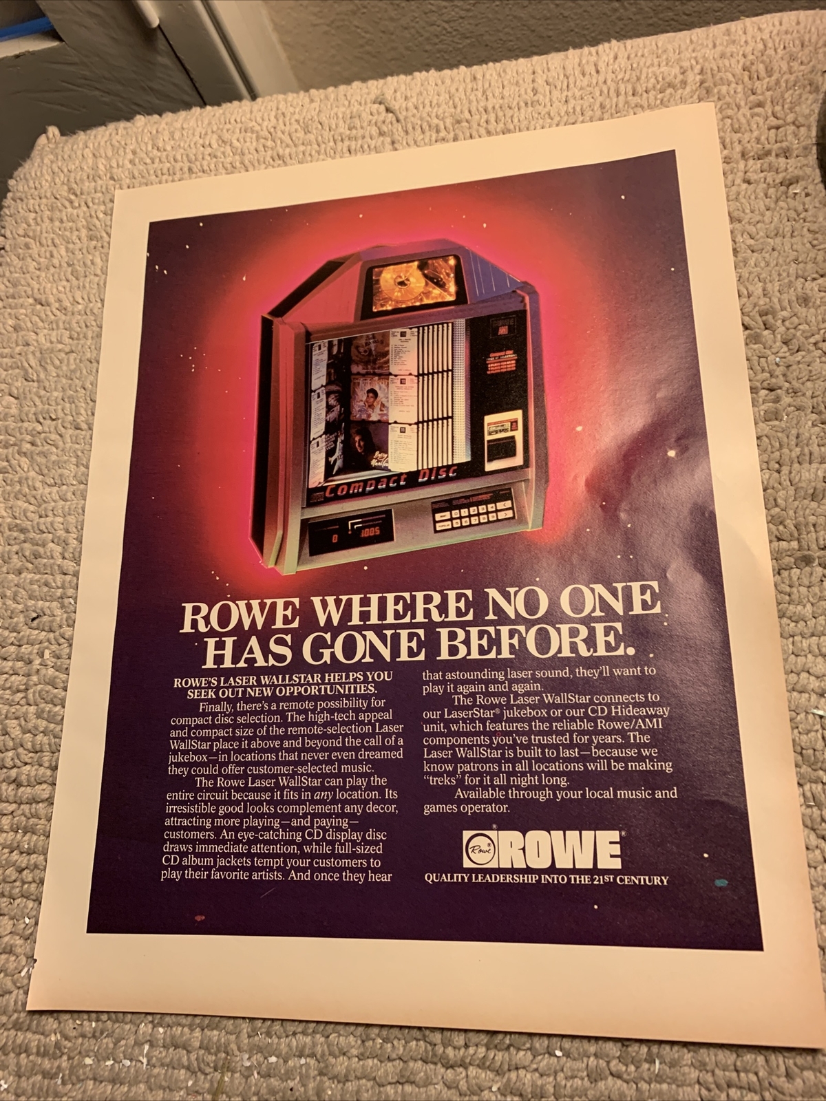 Giant 13-10 1/4” Rowe Jukebox Laserstar Valley Cougar Pool Table AD FLYER