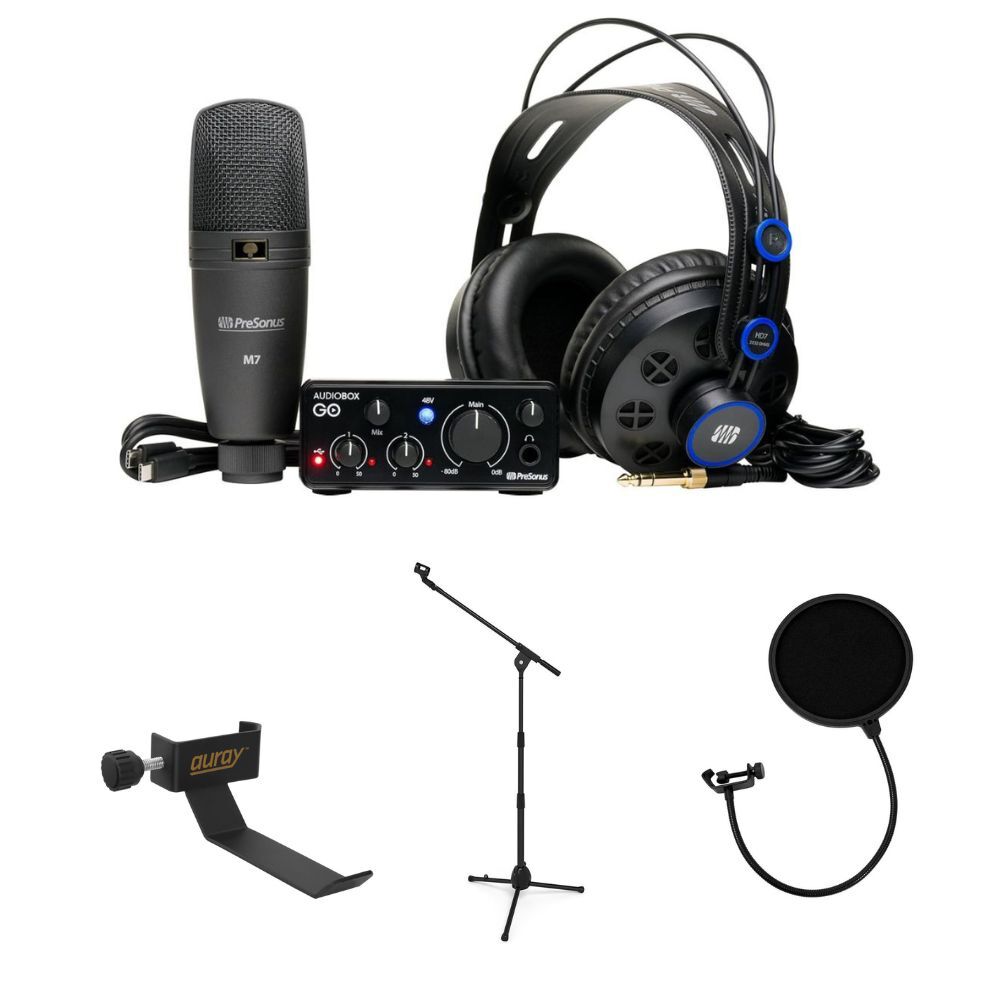 PreSonus Recording w/ Headphone Holder, Microphone Stand, Pop Filter Bundle