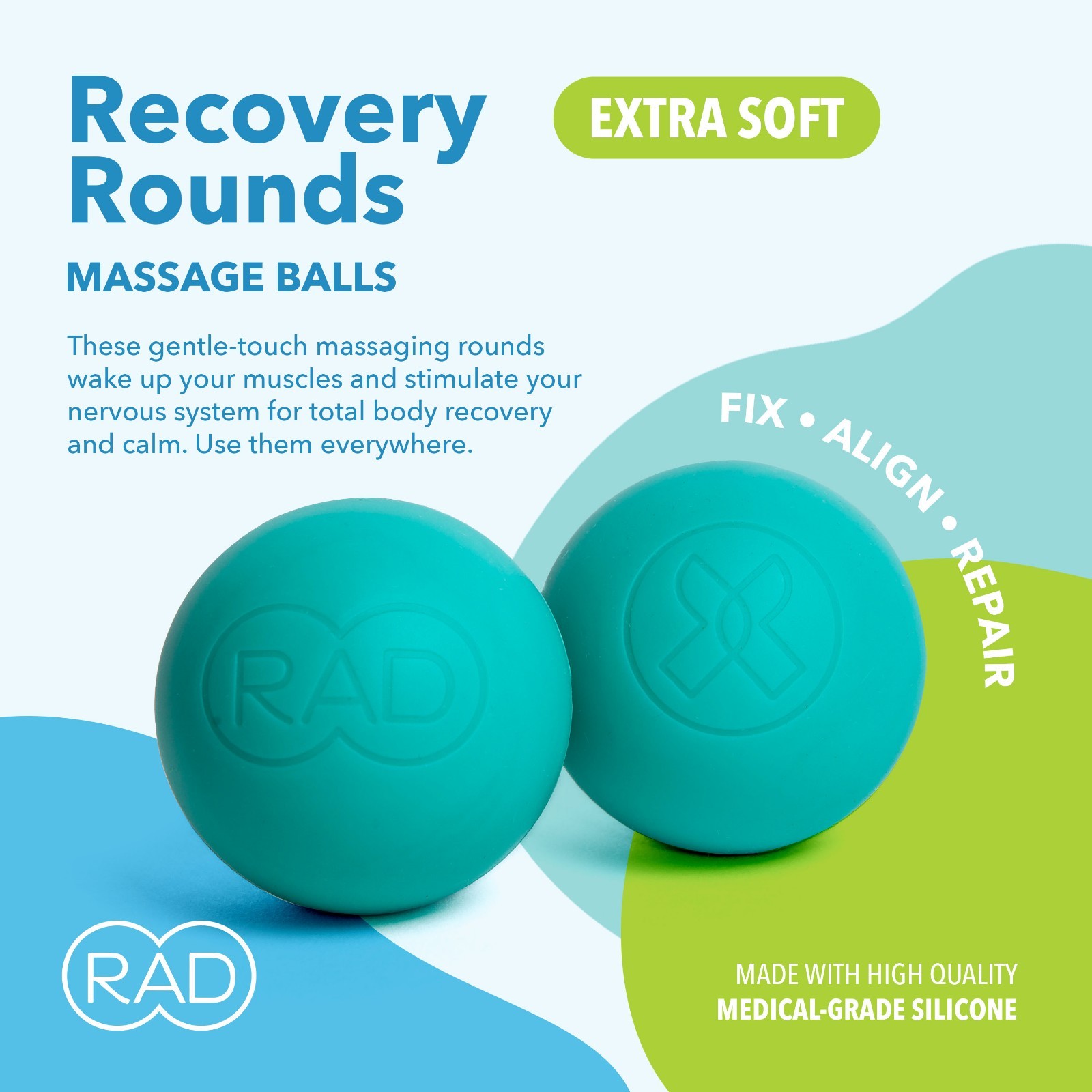 RAD Recovery Rounds - Extra Soft Yoga Deep Tissue Massage Ball Set – 2 pack NEW