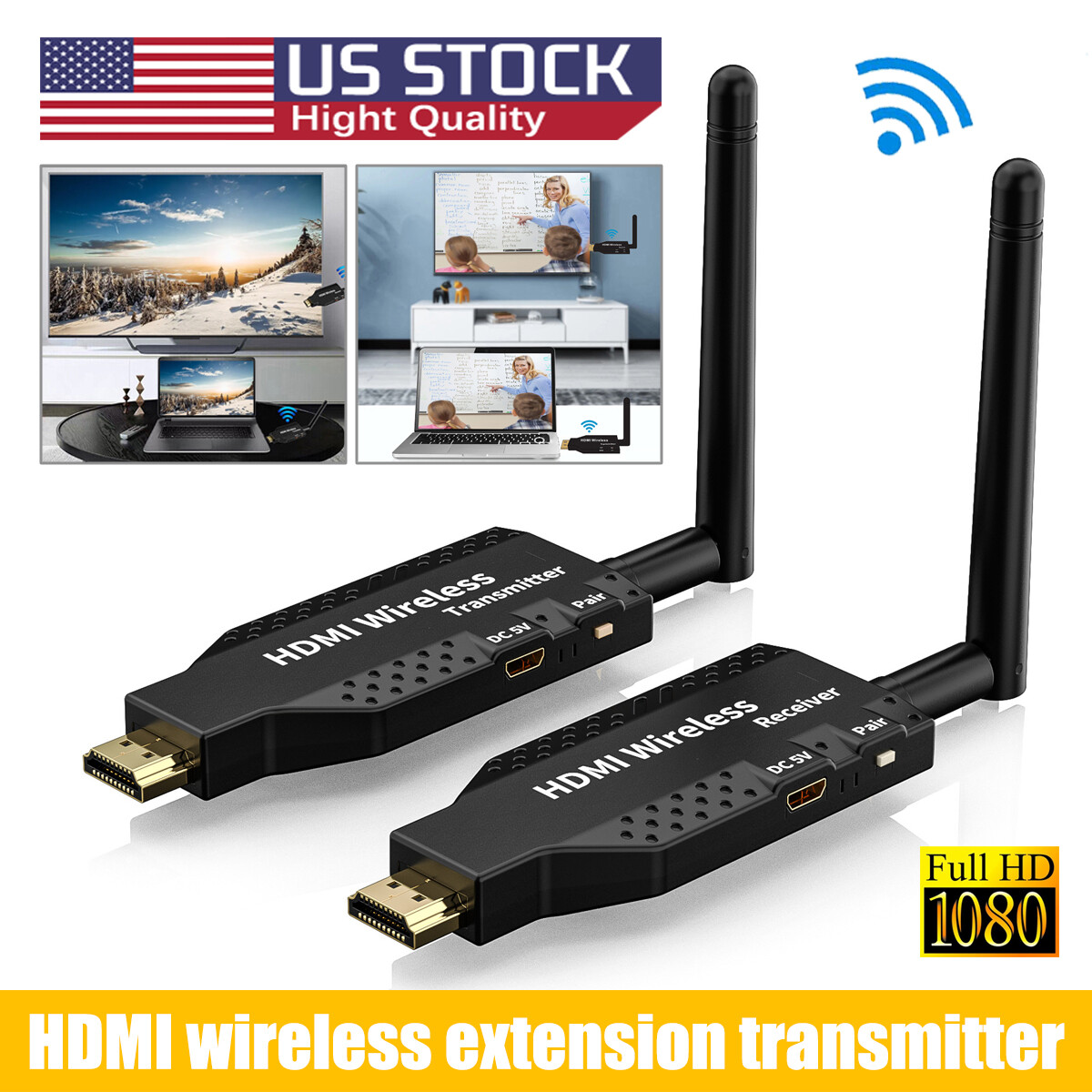 Wireless HDMI Extender Video Transmitter Receiver Screen Mirroring 1 PC To TV※A+