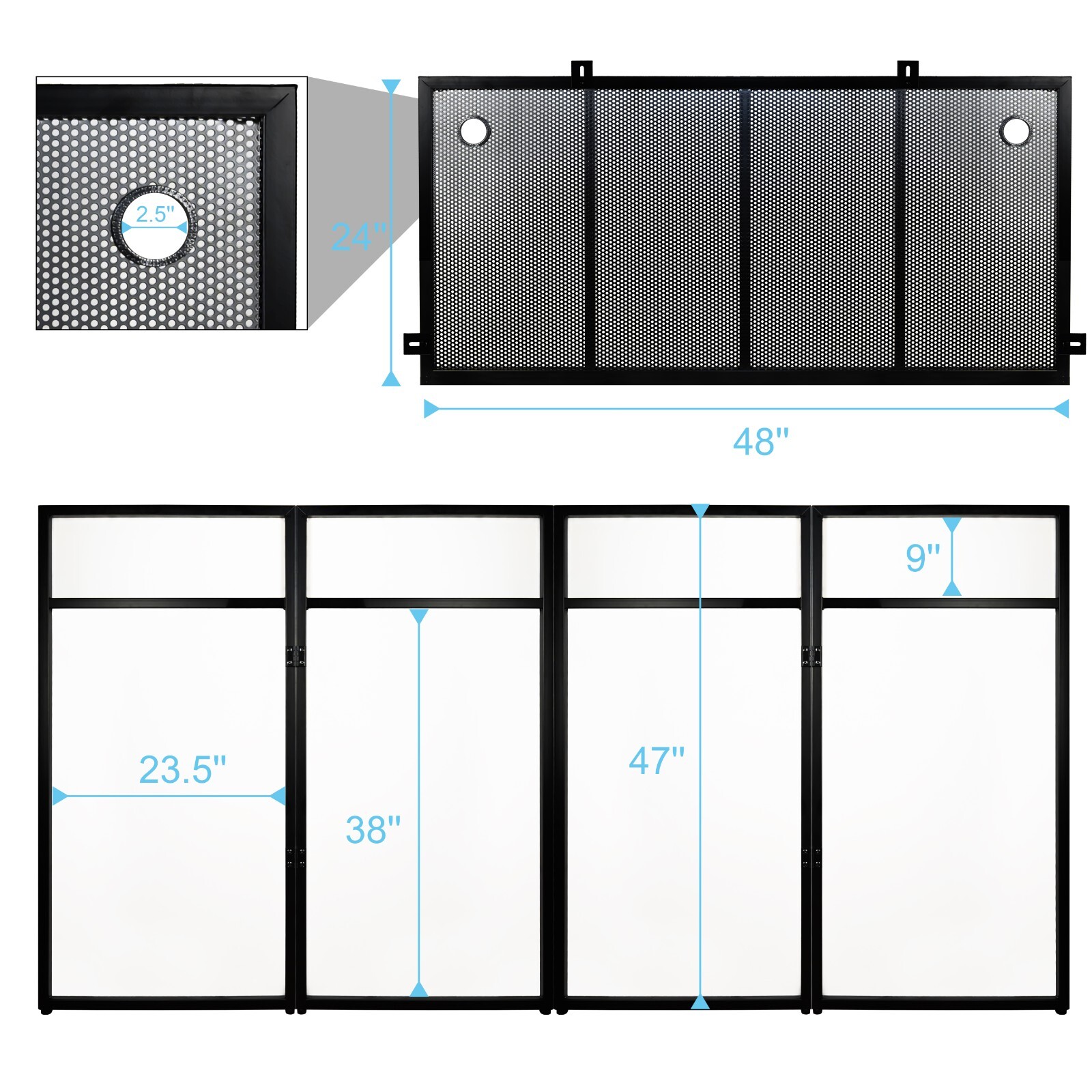 PRORECK DJ Facade Booth Table Panel Black Metal Frame Foldable White &Black Set