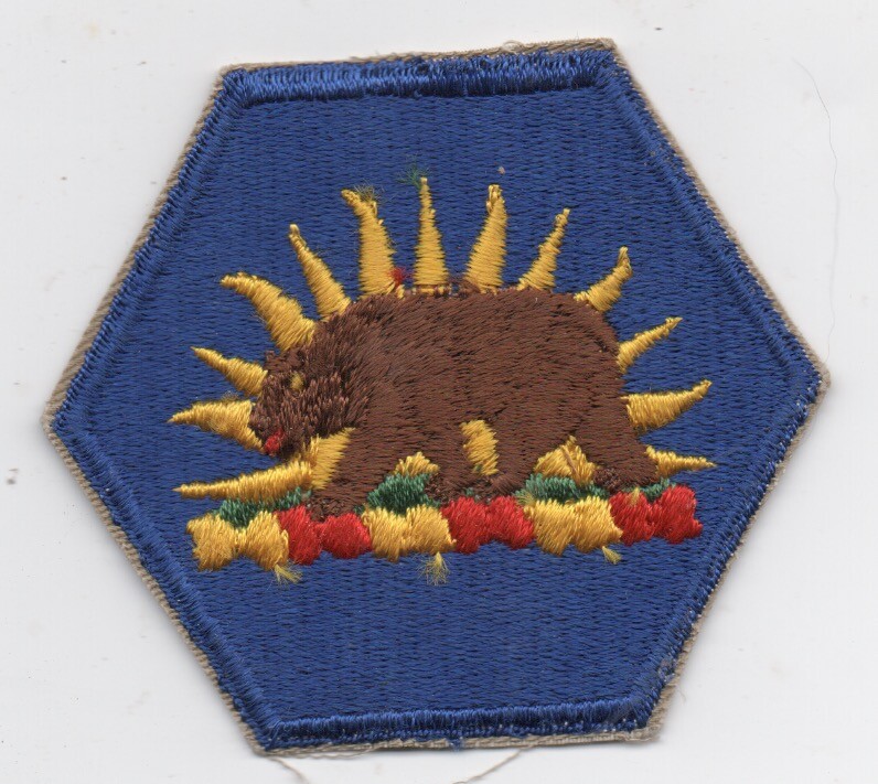 Vintage Octagonal California Regiment Military Patch of Grizzly Bear & Sun