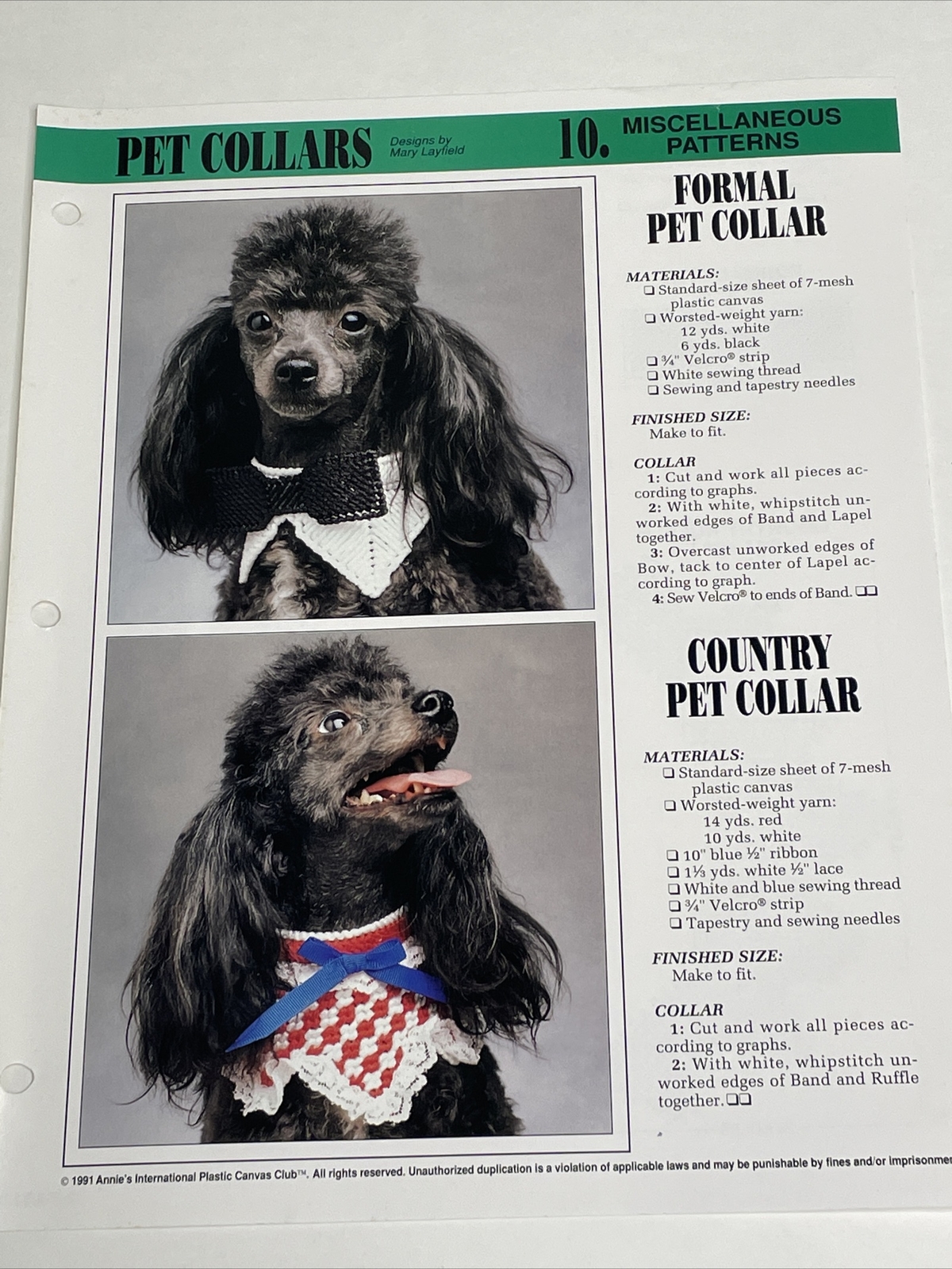 Pet Collars Formal & Country Annie's Plastic Canvas Pattern