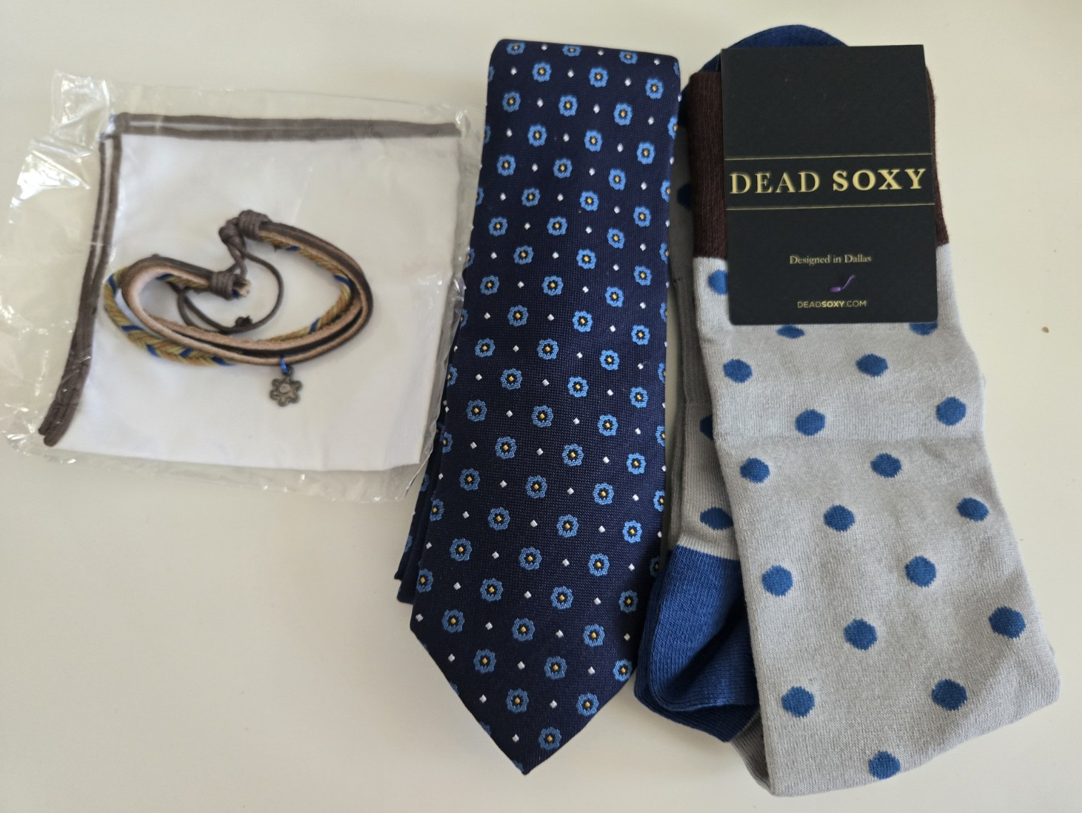 Gent Life Daisy Navy Tie + Daisy Bracelet + Dead Soxy Sock + Handkerchief