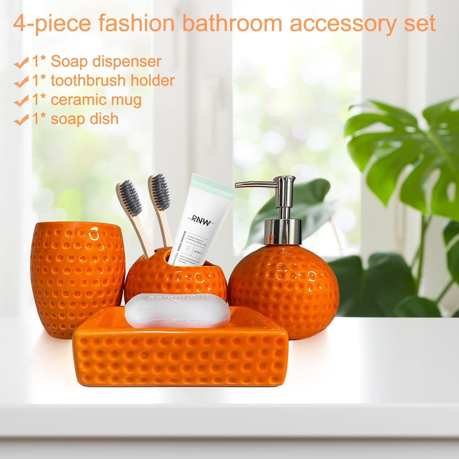 Bathroom Accessory Set Orange4 Pieces Ceramic Bathroom Decor Accessories Complet