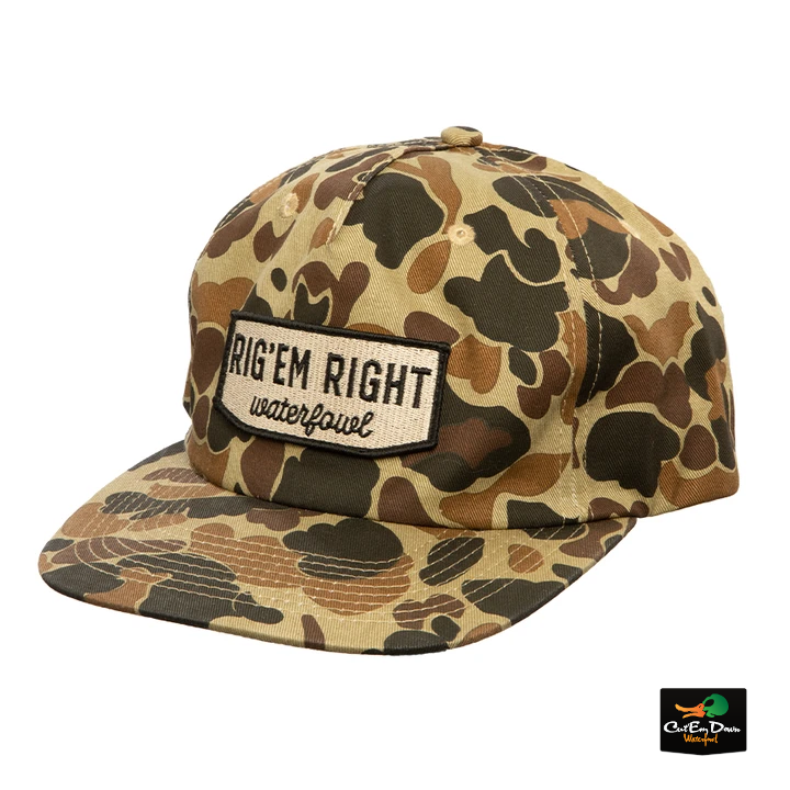 RIG'EM RIGHT WATERFOWL OLD SCHOOL CAMO PINCH FRONT UNSTRUCTURED HAT