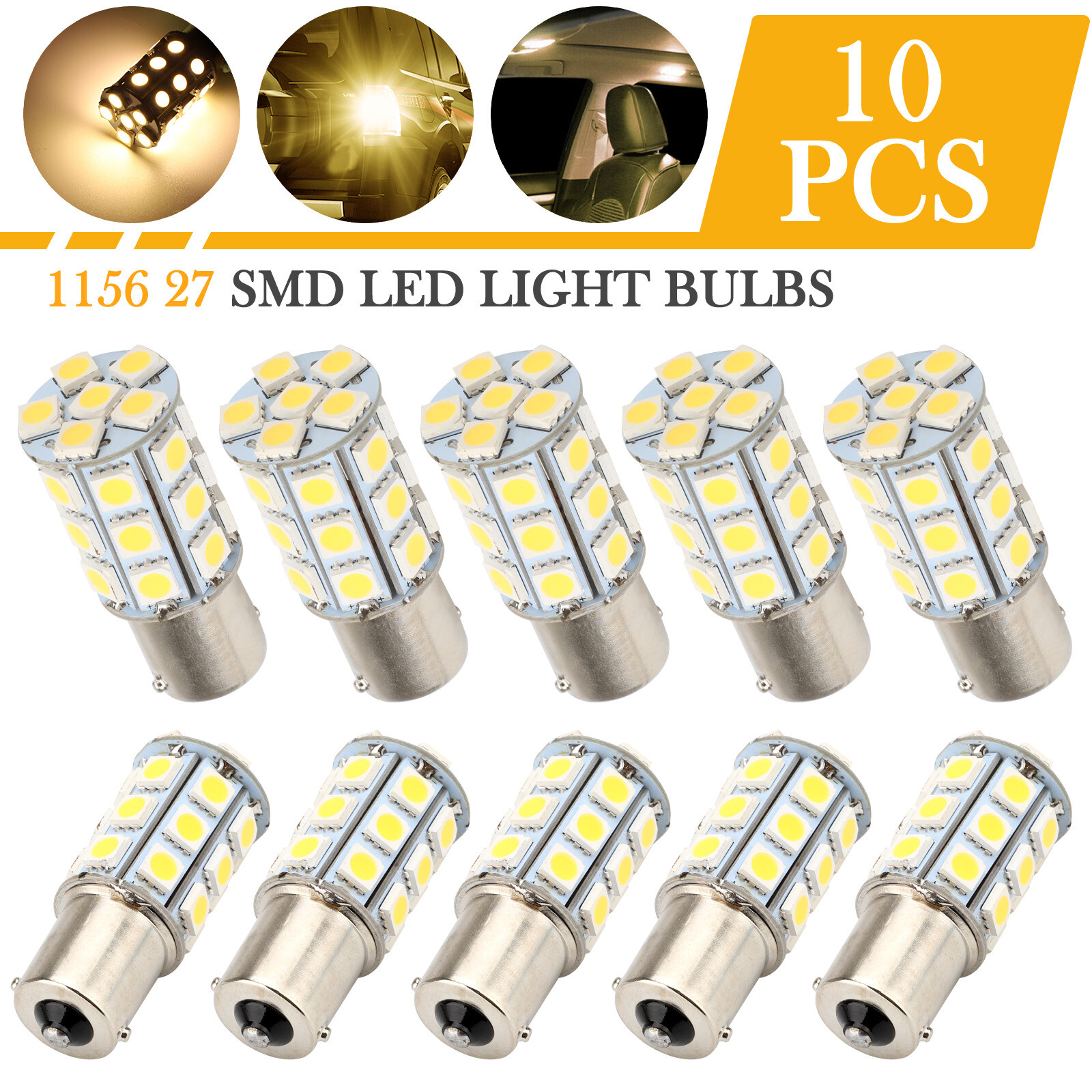 10x 1156 1141 1003 27-SMD LED RV Camper Trailer Interior Light Bulbs Warm White