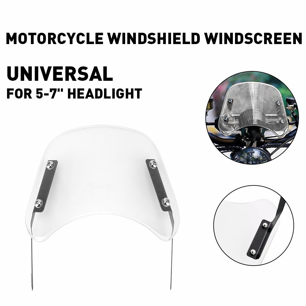 5-7" Motorcycle Universal Clear Headlight Fairing Windshield Windscreen Shield