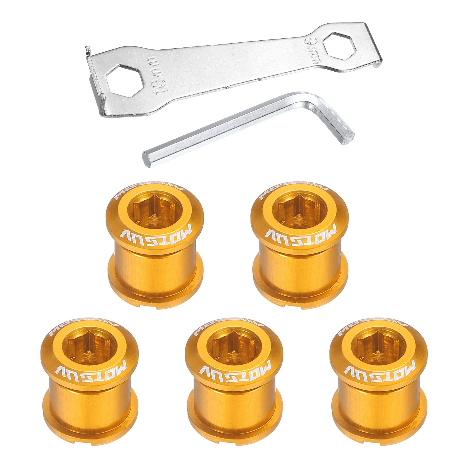 5pcs Double Chain Ring Bolt M8 Bike Chainwheel Screw W Mounting Wrench Yellow