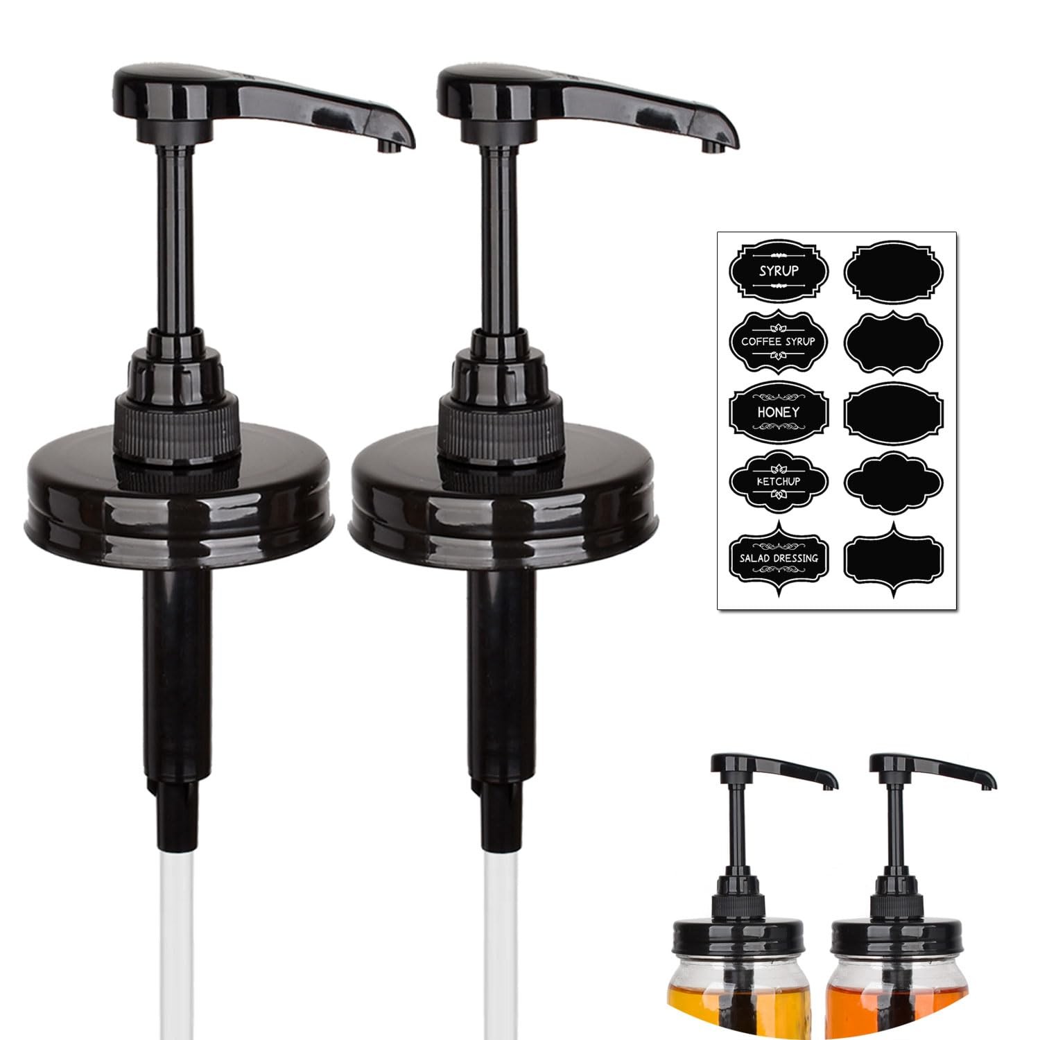 2 Pack Mason Jar Syrup Dispenser Pump Lids, Coffee Syrup Dispensers for Regul...